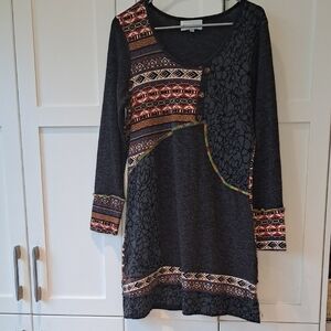 012 -  E S H A Multicolor Patterned Long Sleeve Dress